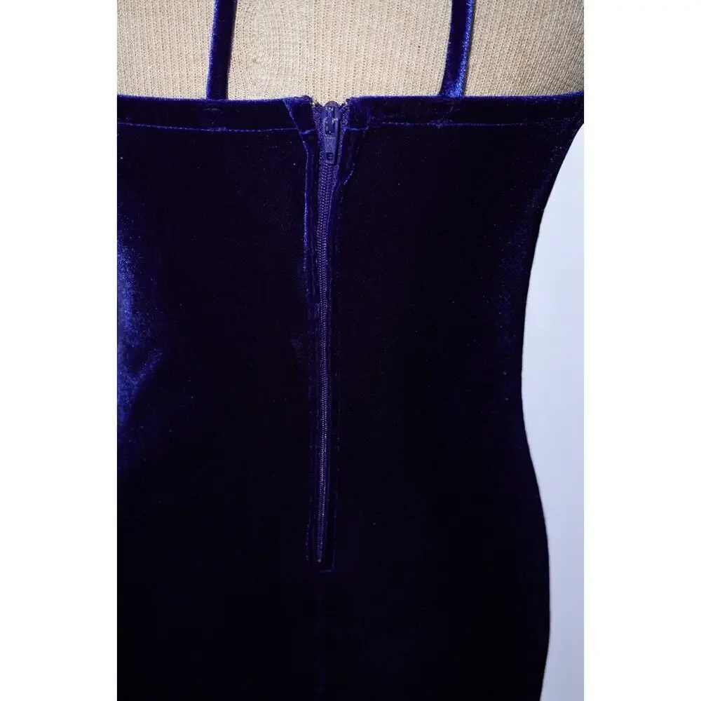 Kiki USA Royal Blue Velvet Halter Dress – Size 40 - Picture 13 of 16